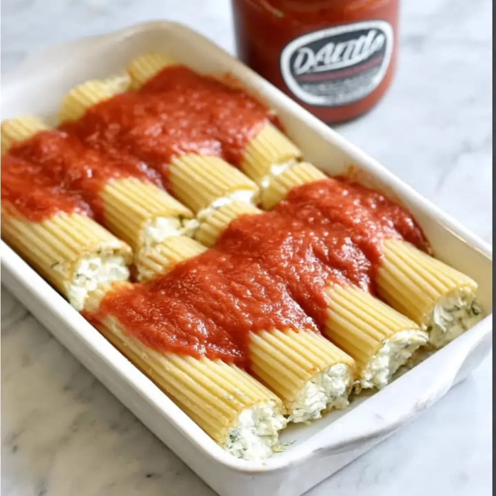 Filling pasta tubes with cheese for Mannacote recipe