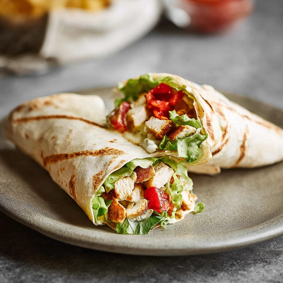 Caesar Chicken Wrap on rustic table