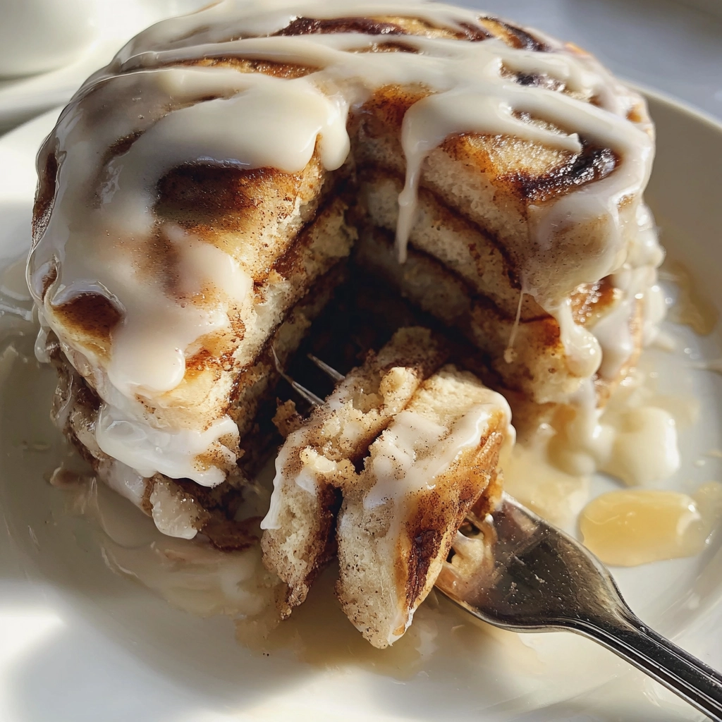 cinnamon roll pancakes with cream cheese glaze