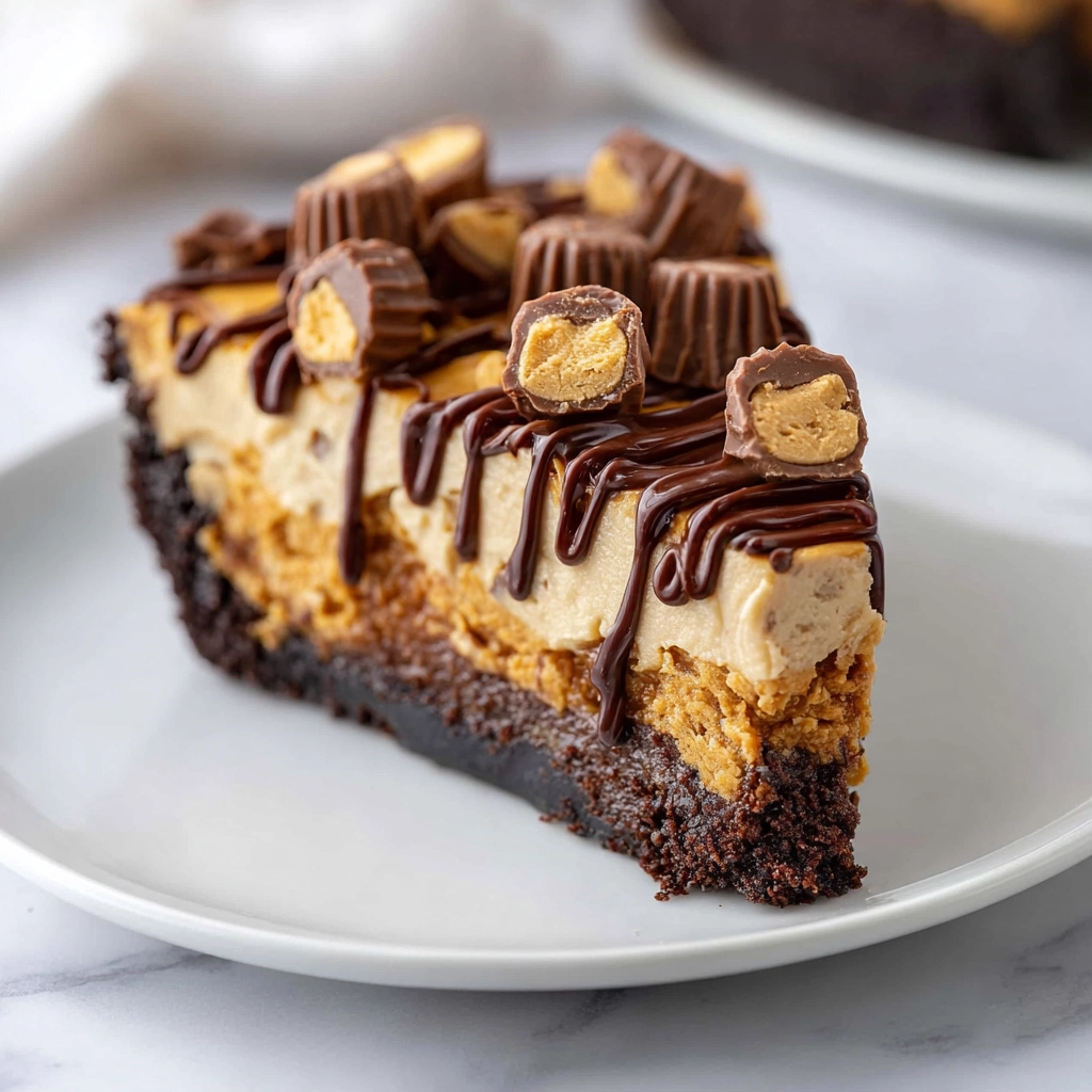 “serving peanut butter cup dump cake with ice cream on rustic plates”