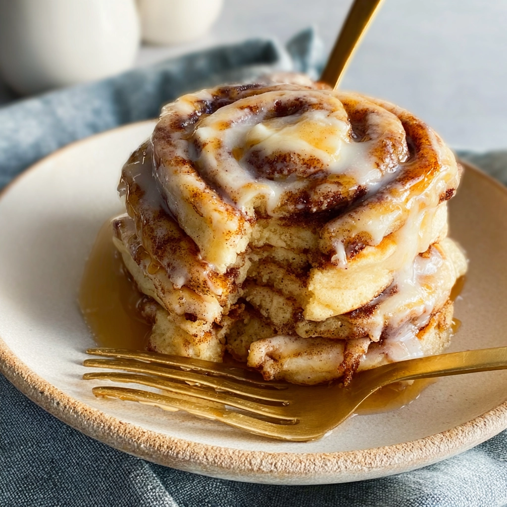 serving cinnamon roll pancakes