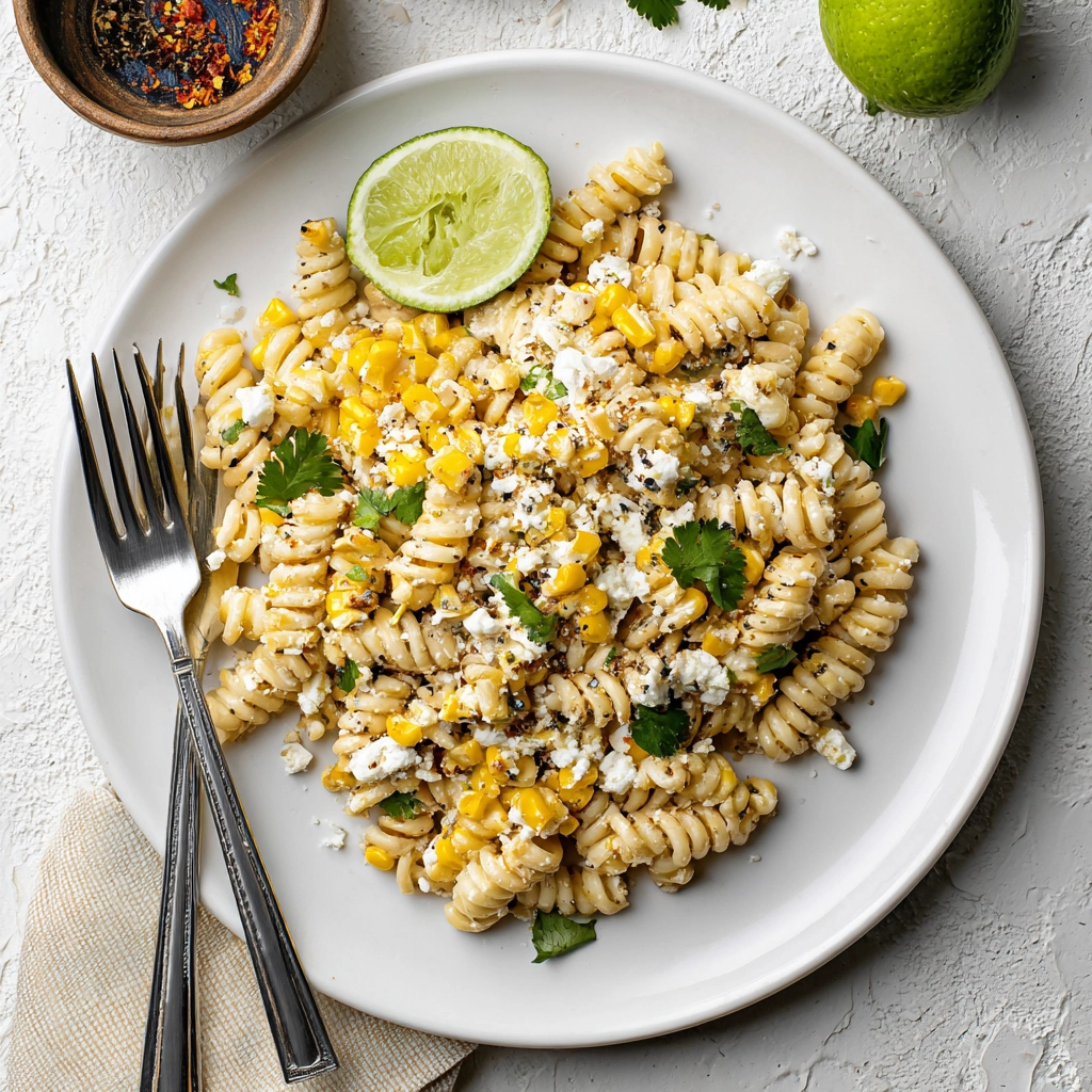 serving street corn pasta salad