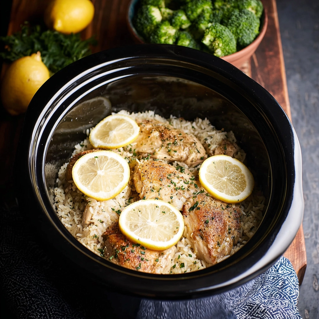 recipe card for slow cooker lemon herb chicken