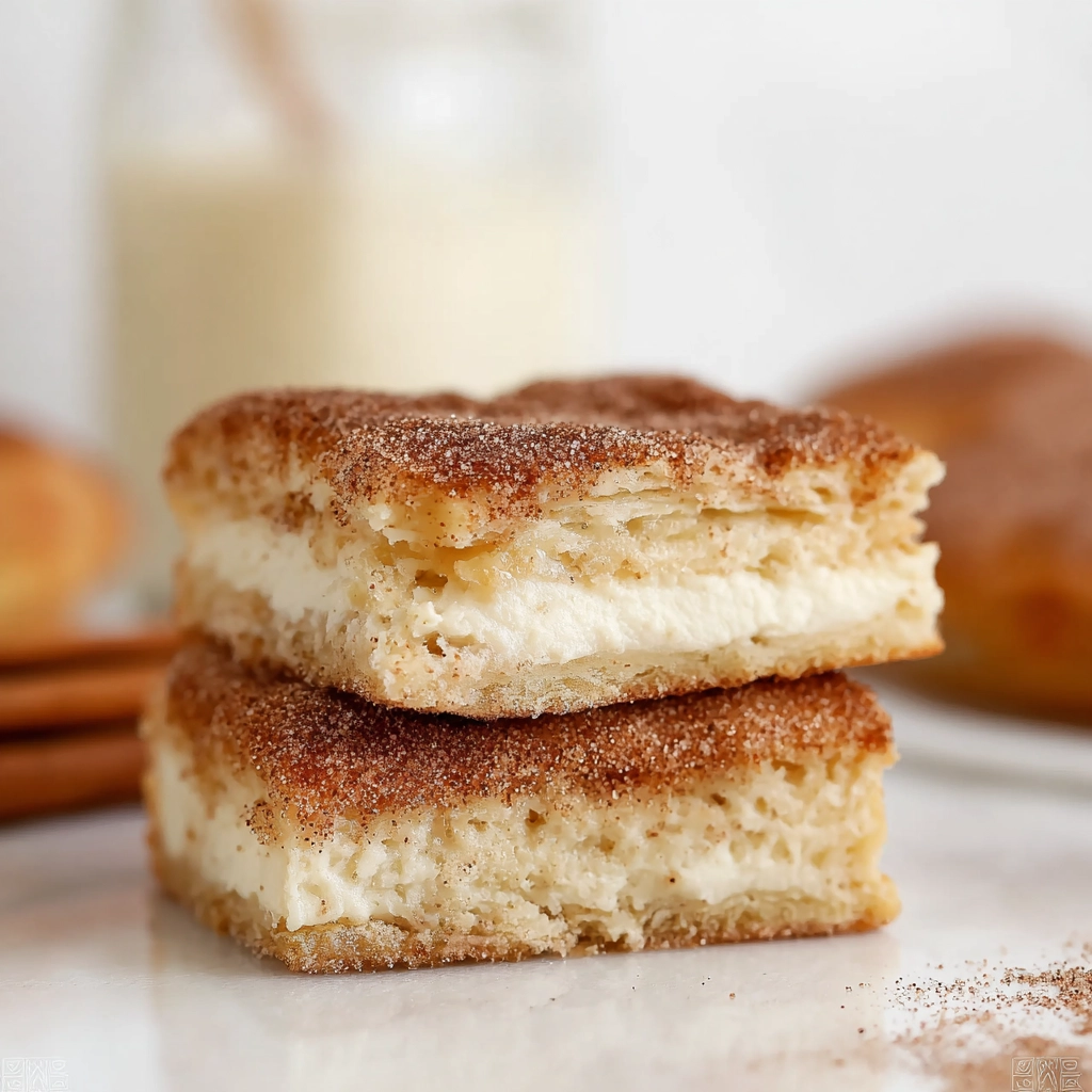 Churro Cheesecake Bars plated on white ceramic plate in modern kitchen