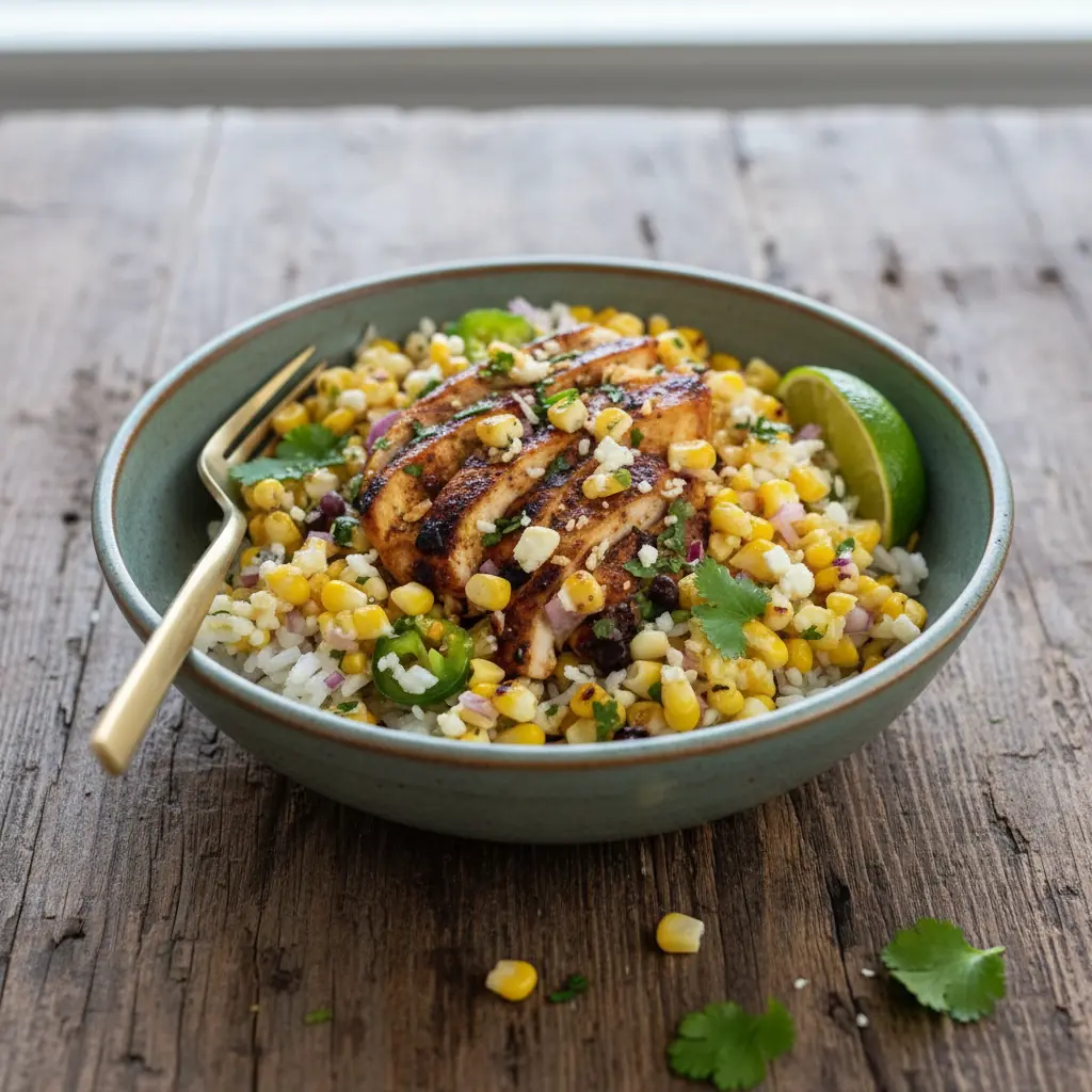 Street Corn Chicken Rice Bowl