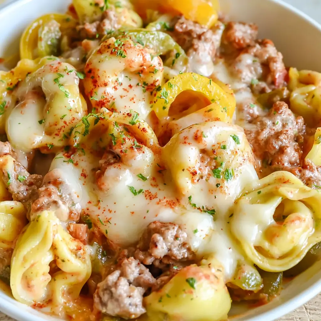 Crock Pot Cheesesteak Tortellini
