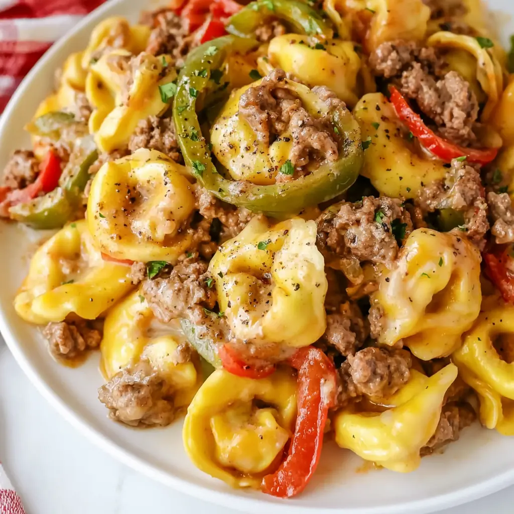 Crock Pot Cheesesteak Tortellini